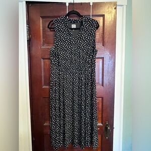 Anne Klein Black and White Polka Dot Sleeveless Midi Dress